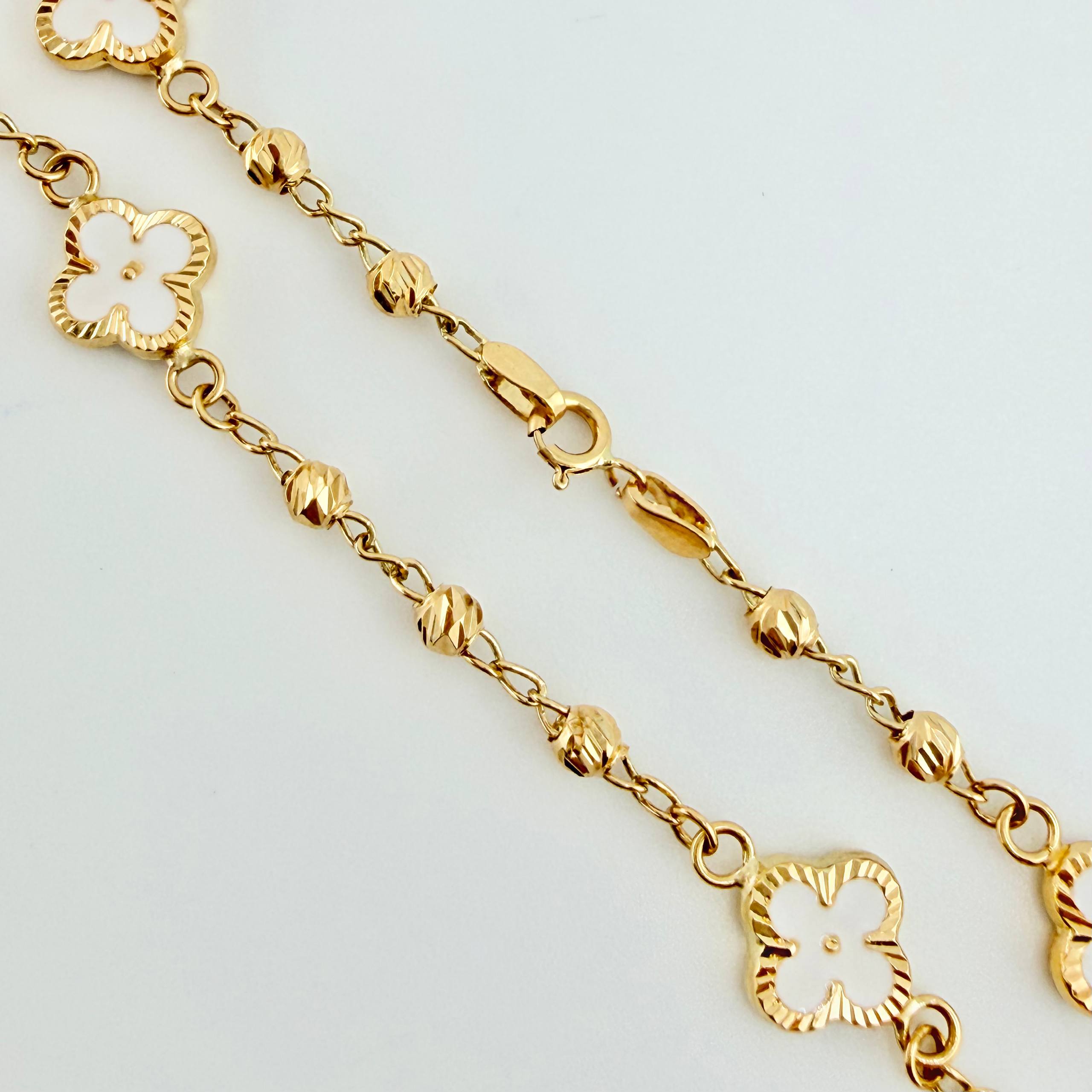 Pulso Militar Treboles Flores Blancas 3.5gr / 19cm / 8.2mm Oro Amarillo Nac.Esp. 18K *