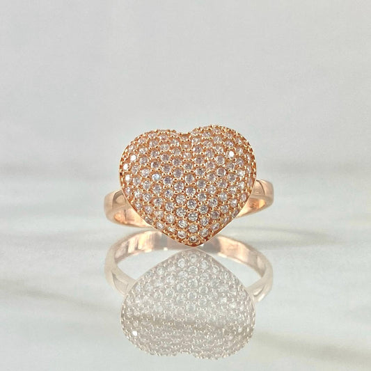 Anillo Corazón Abultado Tupido 2.7gr / T6 1/4 / Circones Blancos Oro Rosa 18K