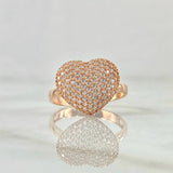 Anillo Corazón Abultado Tupido 2.7gr / T6 1/4 / Circones Blancos Oro Rosa 18K