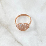 Anillo Corazón Abultado Tupido 2.7gr / T6 1/4 / Circones Blancos Oro Rosa 18K