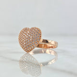 Anillo Corazón Abultado Tupido 2.7gr / T6 1/4 / Circones Blancos Oro Rosa 18K