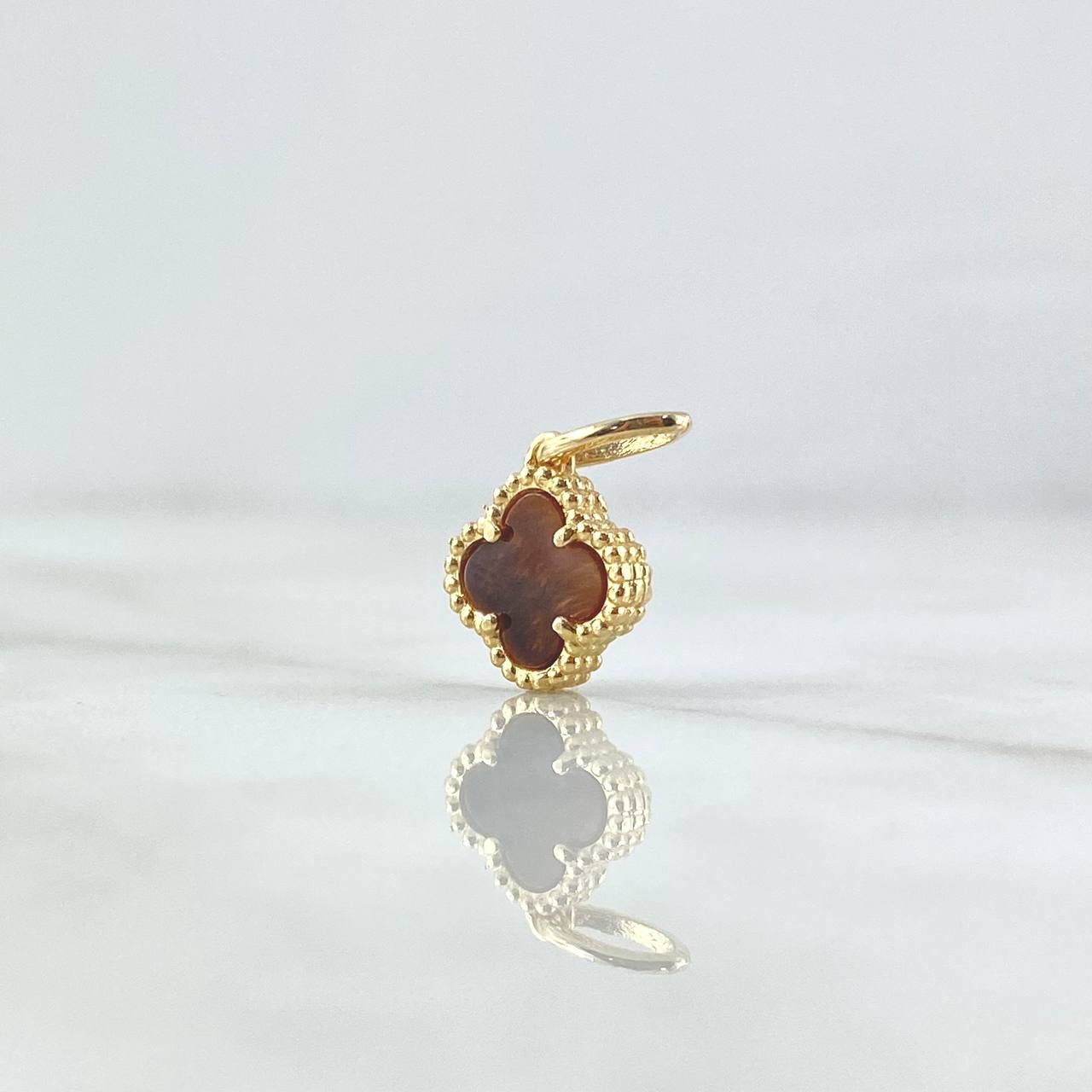 Dije Trebol VCyA 1.35gr / 1.7cm / Cuarzo Marron Punteado Oro Amarillo Nac.Esp. 18K