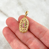 Dije Virgen de Guadalupe 4.95gr / 3.4cm / Circones Blancos-Verdes-Fucsias Oro Amarillo