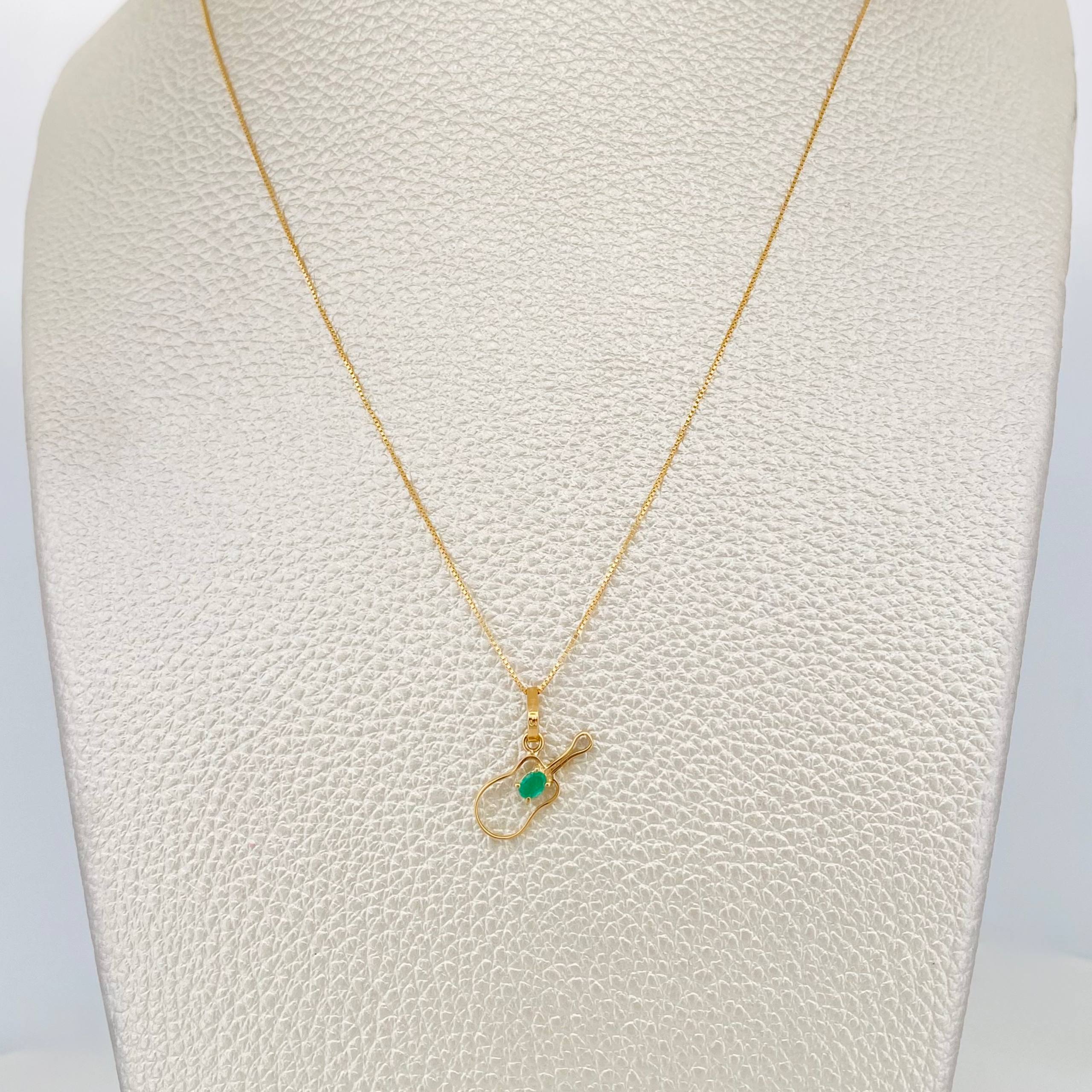 Set Cadena Veneciana + Dije Violin esmeralda 0.5 pts / 1.35g / 40cm Oro Amarillo 18K