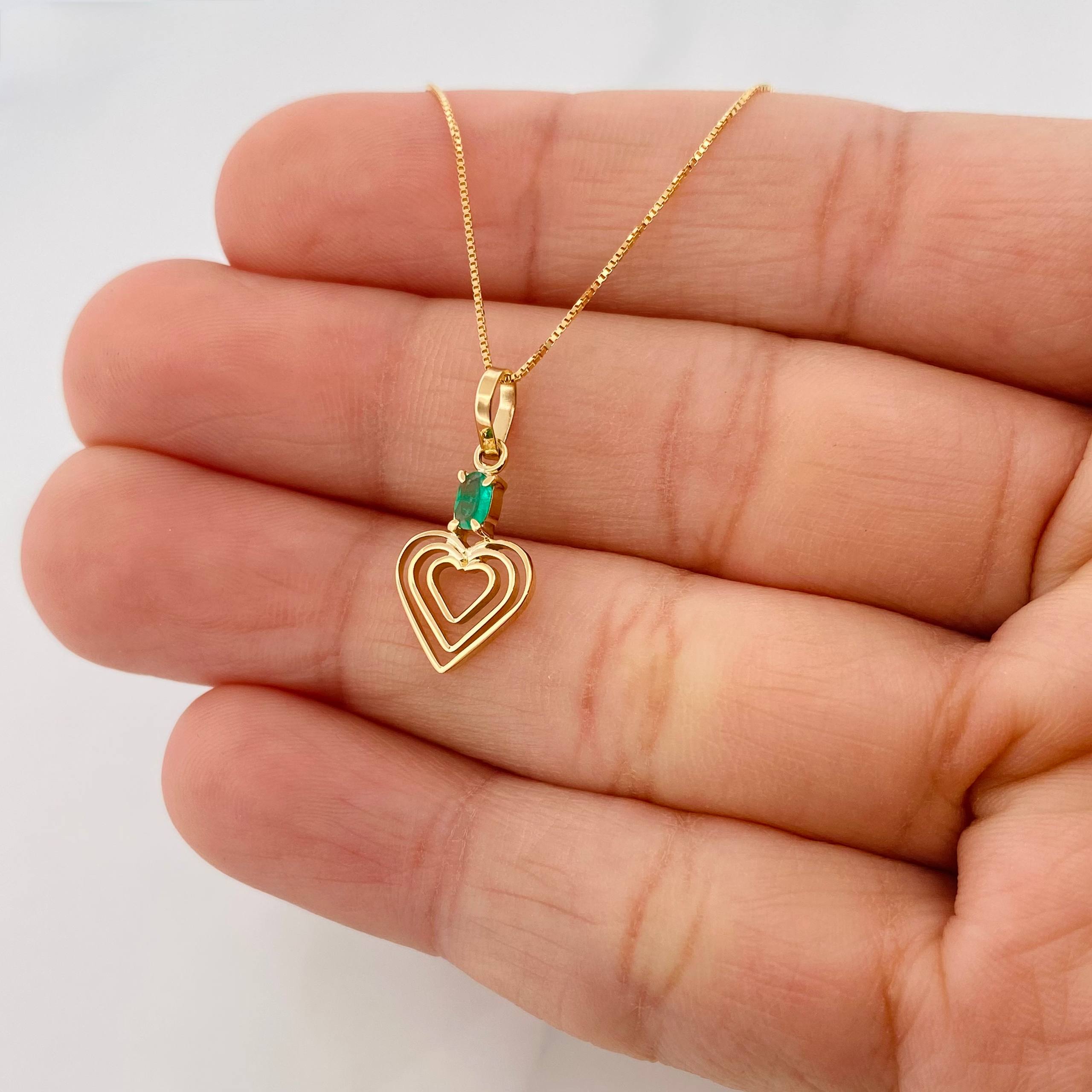 Set Cadena Veneciana + Dije Corazon esmeralda 0.7 pts / 1.55g / 4cm Oro Amarillo 18K