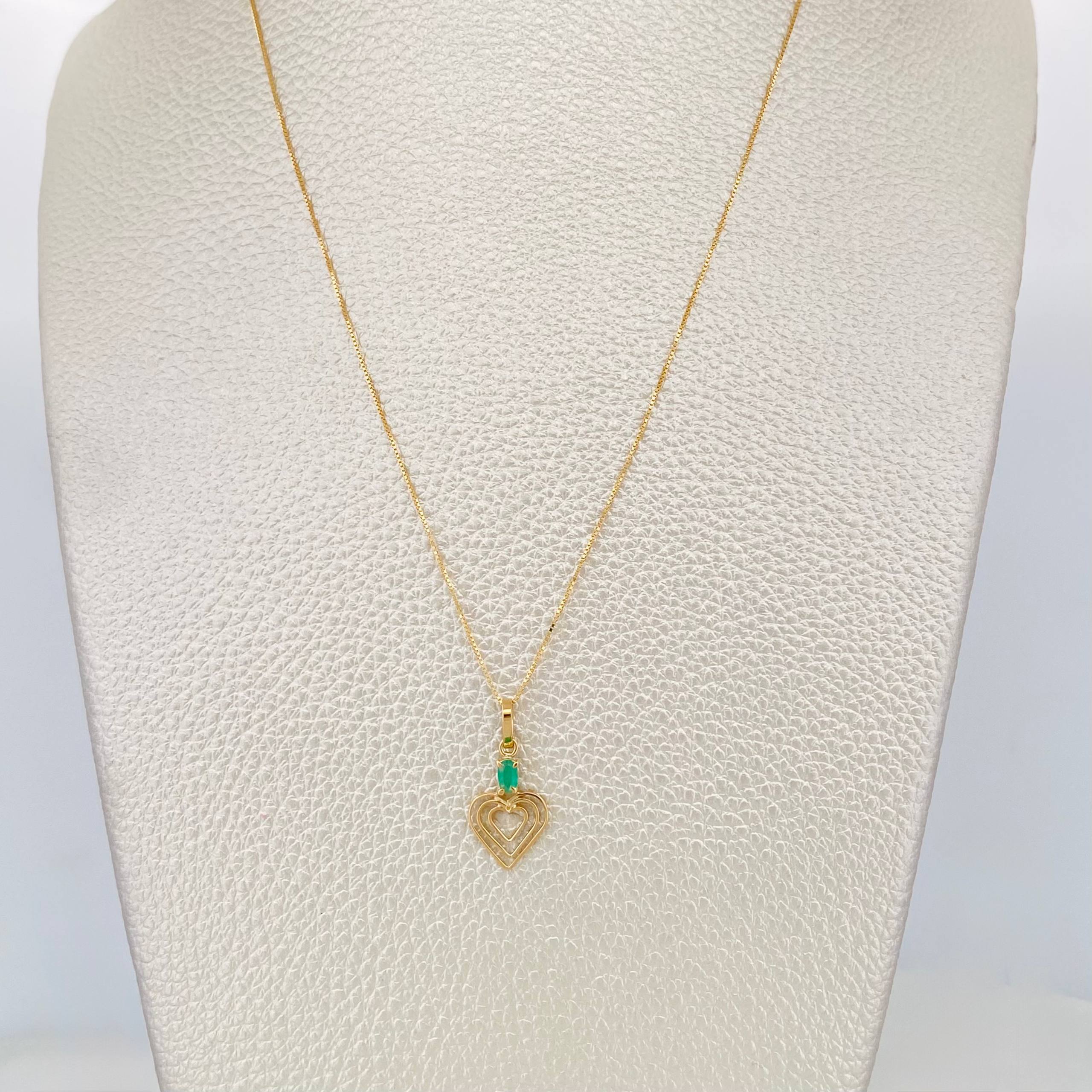 Set Cadena Veneciana + Dije Corazon esmeralda 0.7 pts / 1.55g / 4cm Oro Amarillo 18K