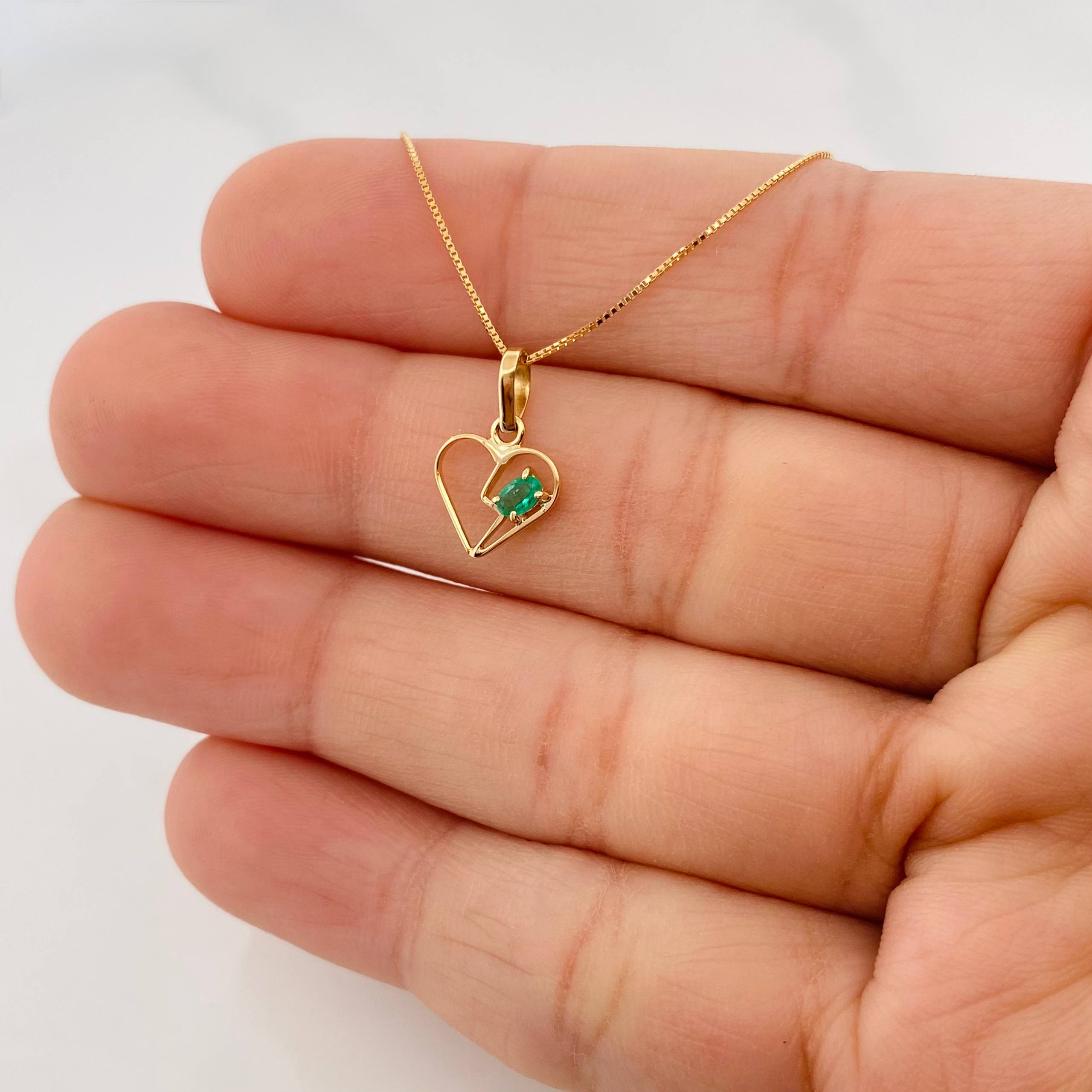 Set Cadena Veneciana + Dije Corazon esmeralda 0.5 pts / 1.2g / 40cm Oro Amarillo 18K