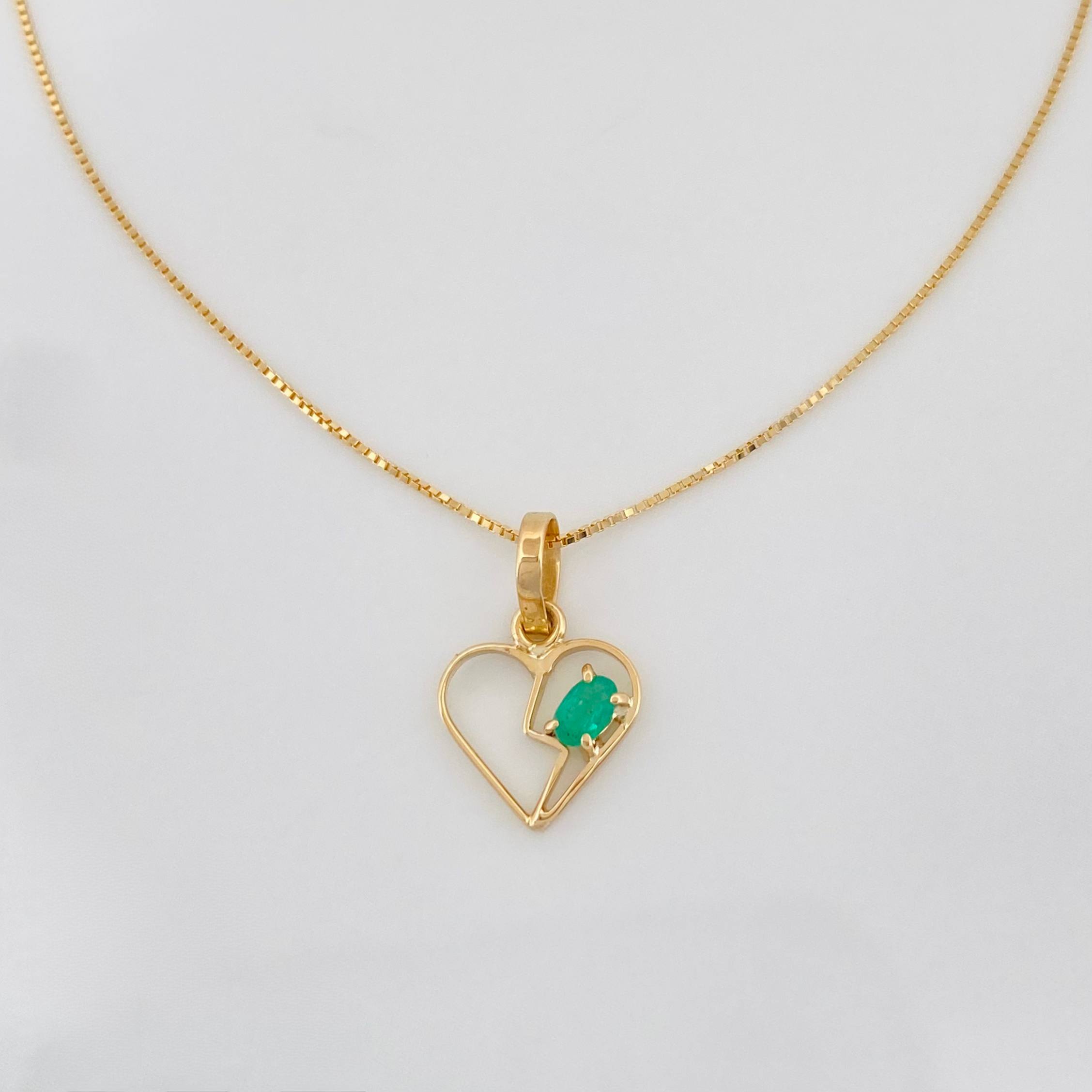 Set Cadena Veneciana + Dije Corazon esmeralda 0.5 pts / 1.2g / 40cm Oro Amarillo 18K