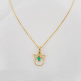 Set Cadena Veneciana + Dije Gatito esmeralda 0.5 pts / 1.25g / 40cm Oro Amarillo 18K