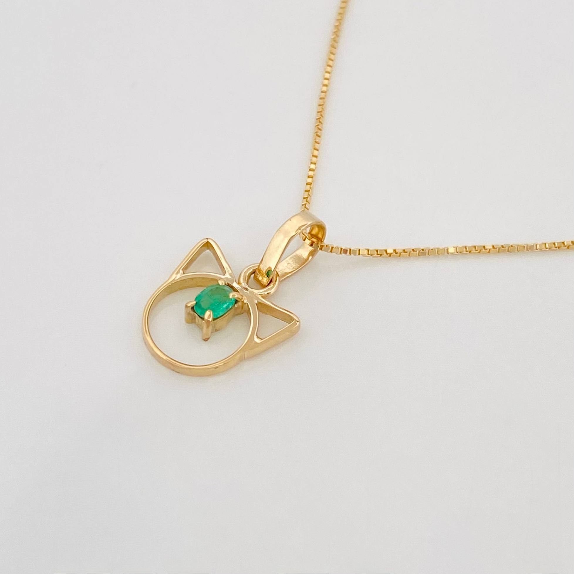 Set Cadena Veneciana + Dije Gatito esmeralda 0.5 pts / 1.25g / 40cm Oro Amarillo 18K