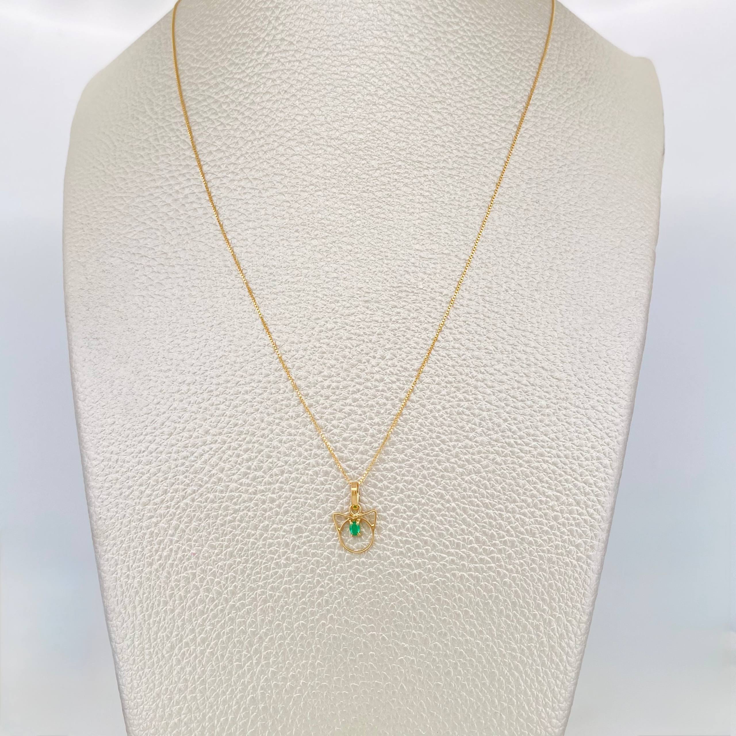 Set Cadena Veneciana + Dije Gatito esmeralda 0.2 pts / 1.25g / 40.5cm Oro Amarillo 18K