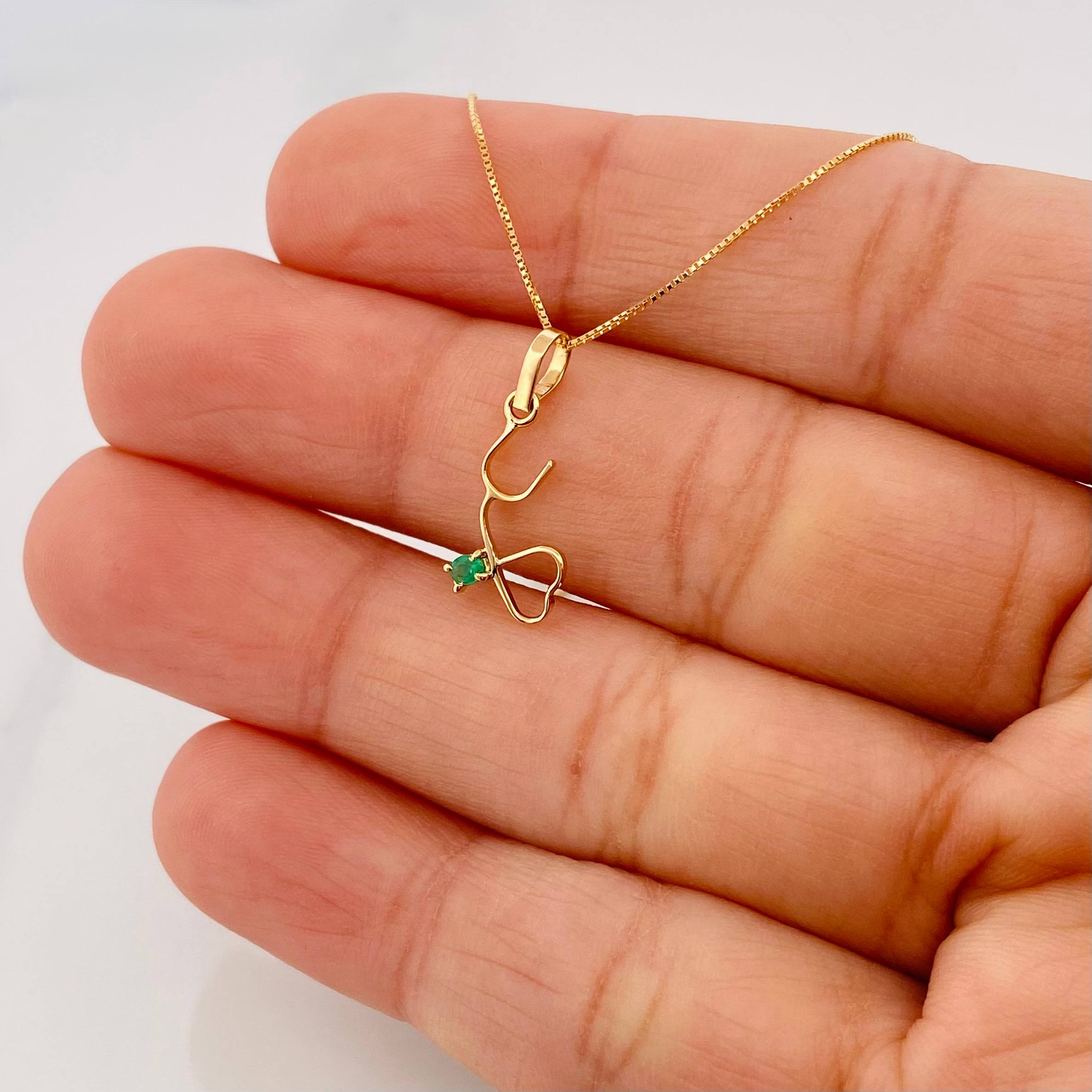 Set Cadena Veneciana + Dije Corazon esmeralda 0.2 pts / 1.2g / 40cm Oro Amarillo 18K