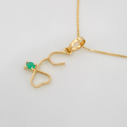 Set Cadena Veneciana + Dije Corazon esmeralda 0.2 pts / 1.2g / 40cm Oro Amarillo 18K