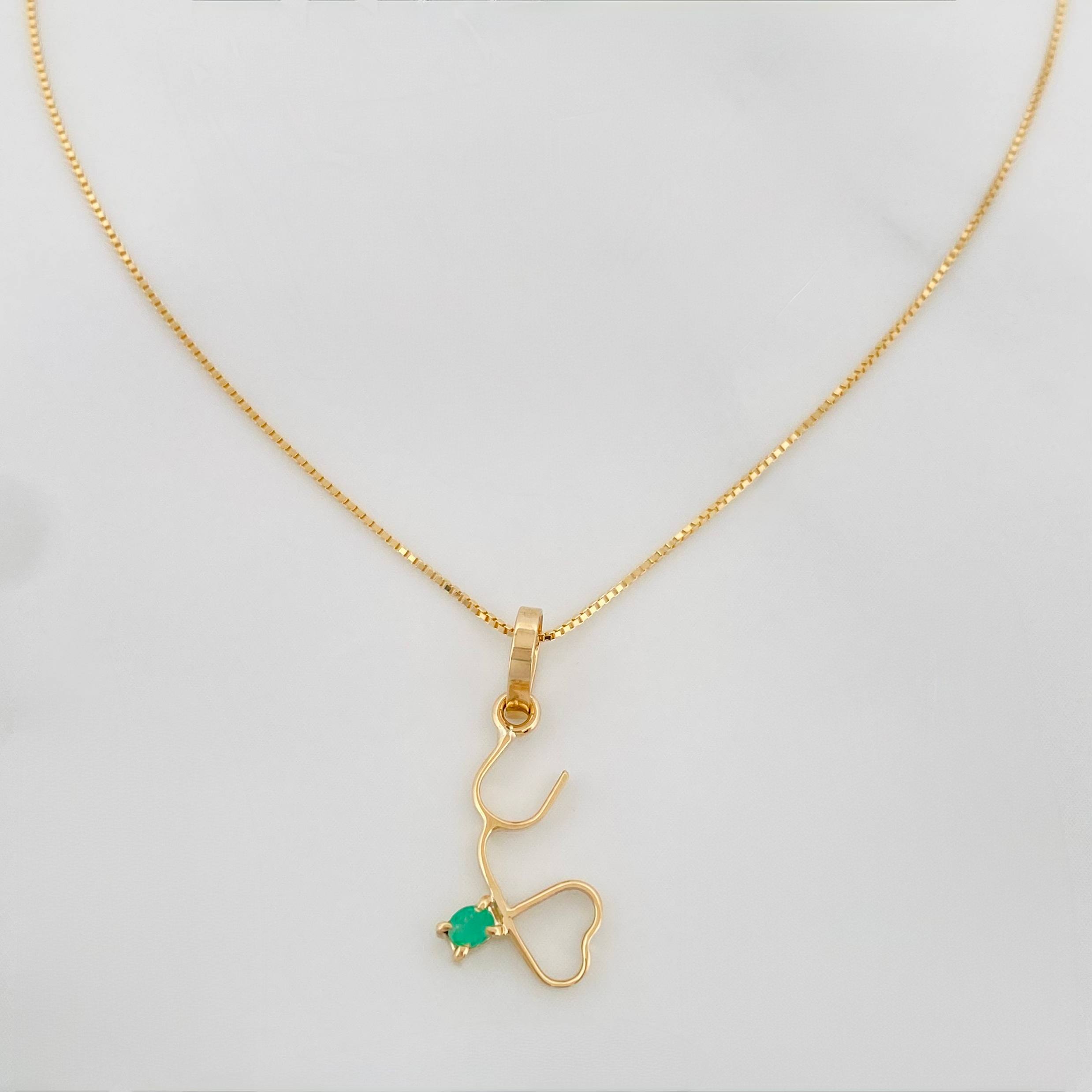 Set Cadena Veneciana + Dije Corazon esmeralda 0.2 pts / 1.2g / 40cm Oro Amarillo 18K