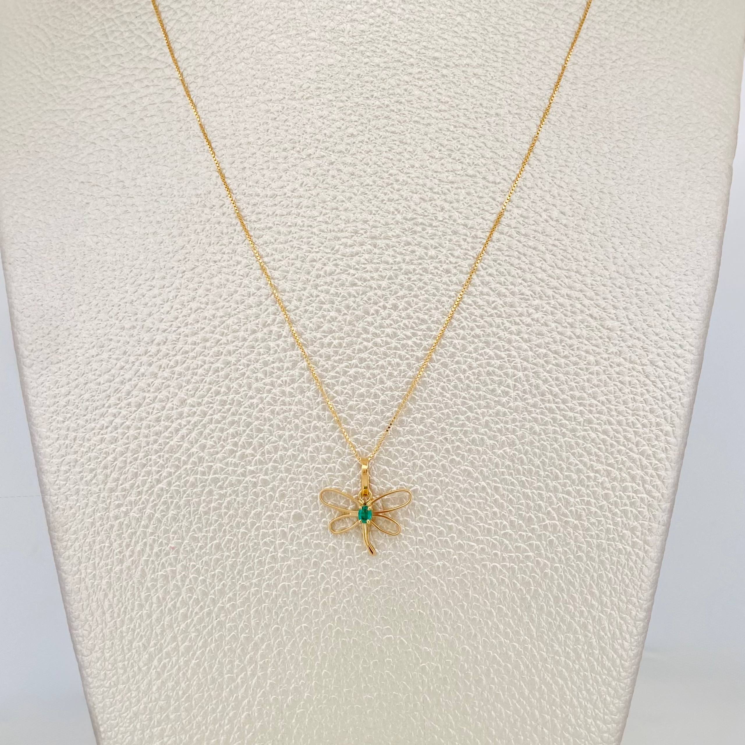 Set Cadena Veneciana + Dije Libelula esmeralda 0.4 pts / 1.6g / 40.5cm Oro Amarillo 18K