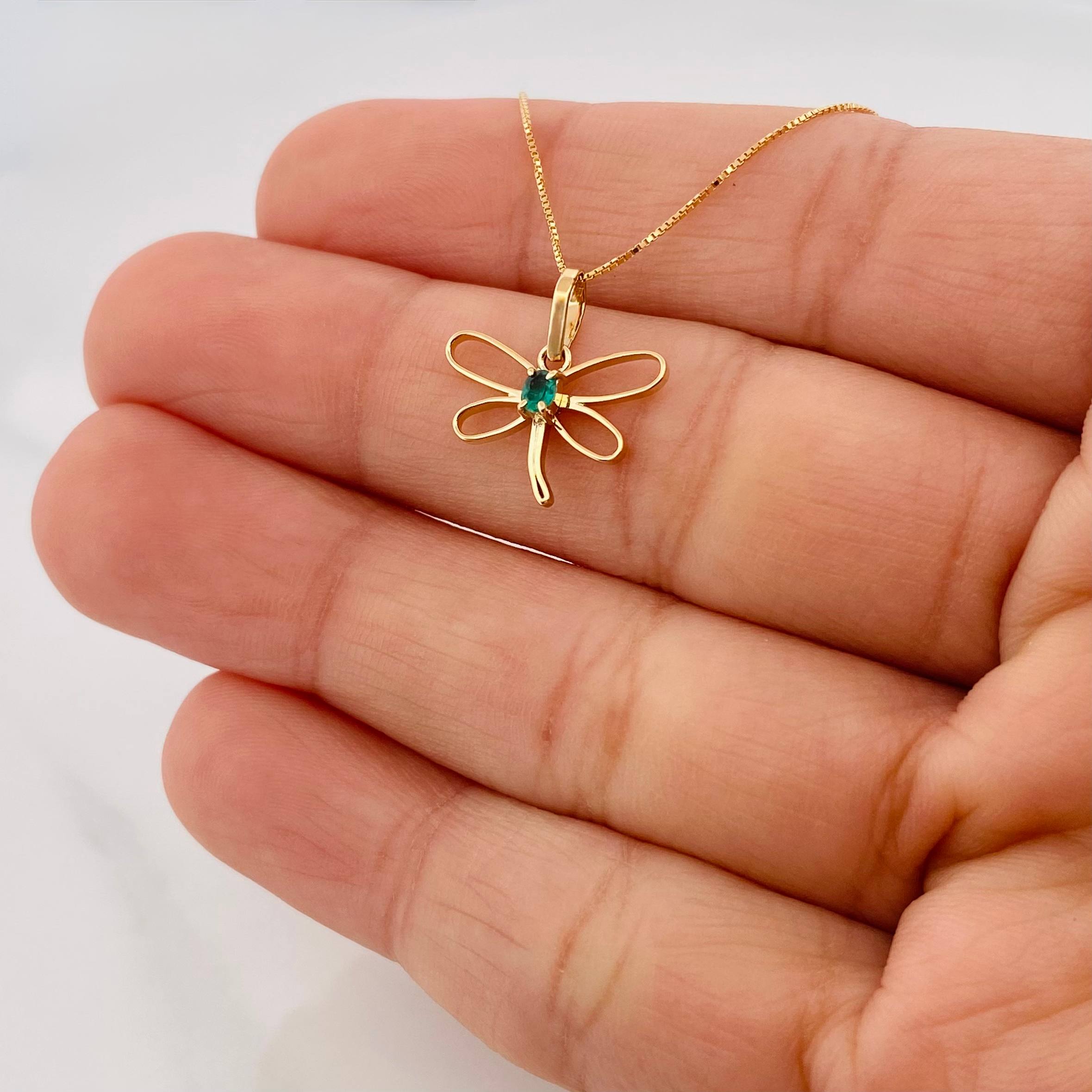 Set Cadena Veneciana + Dije Libelula esmeralda 0.4 pts / 1.6g / 40.5cm Oro Amarillo 18K