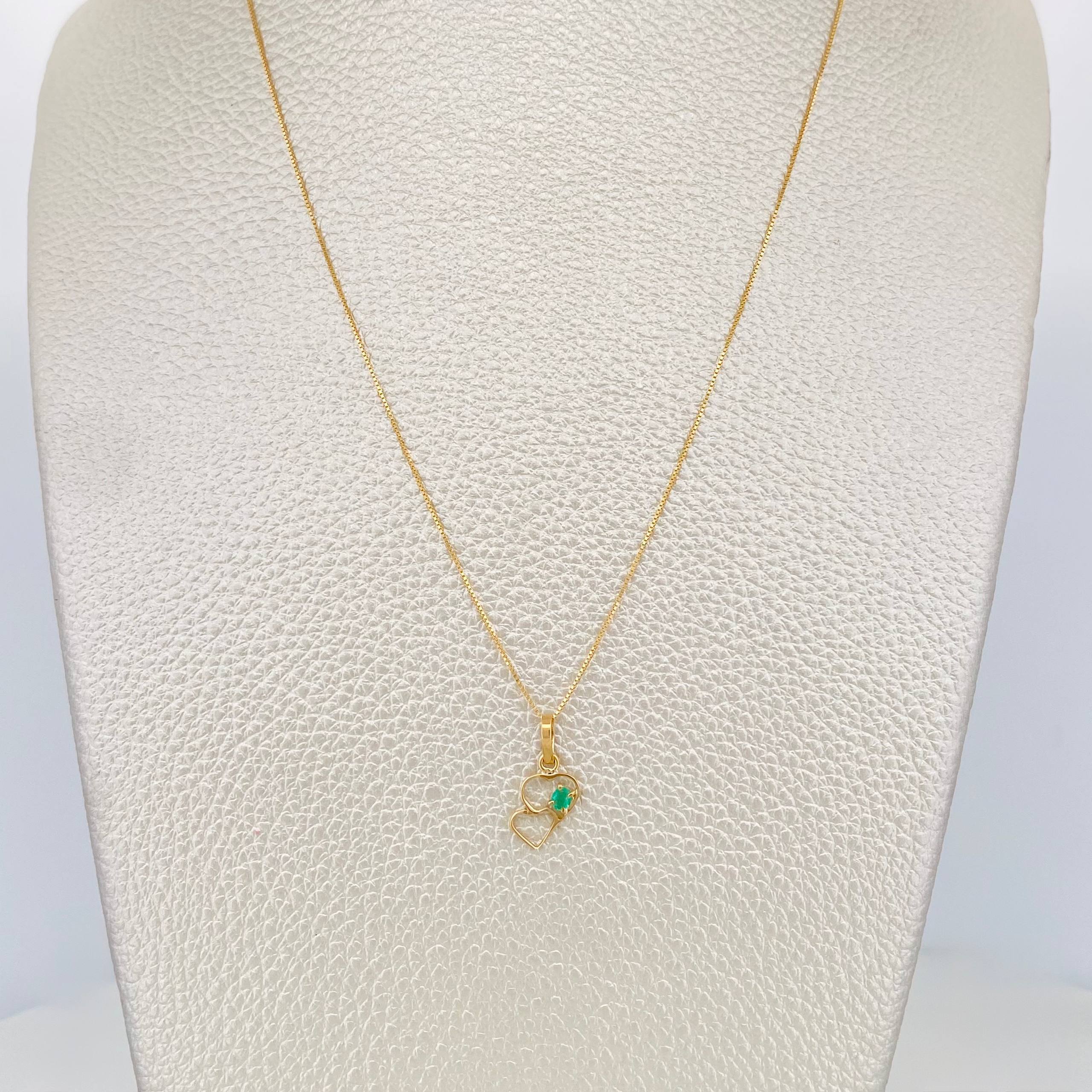 Set Cadena Veneciana + Dije Corazones esmeralda 0.4 pts / 1.25g / 40.05cm Oro Amarillo 18K