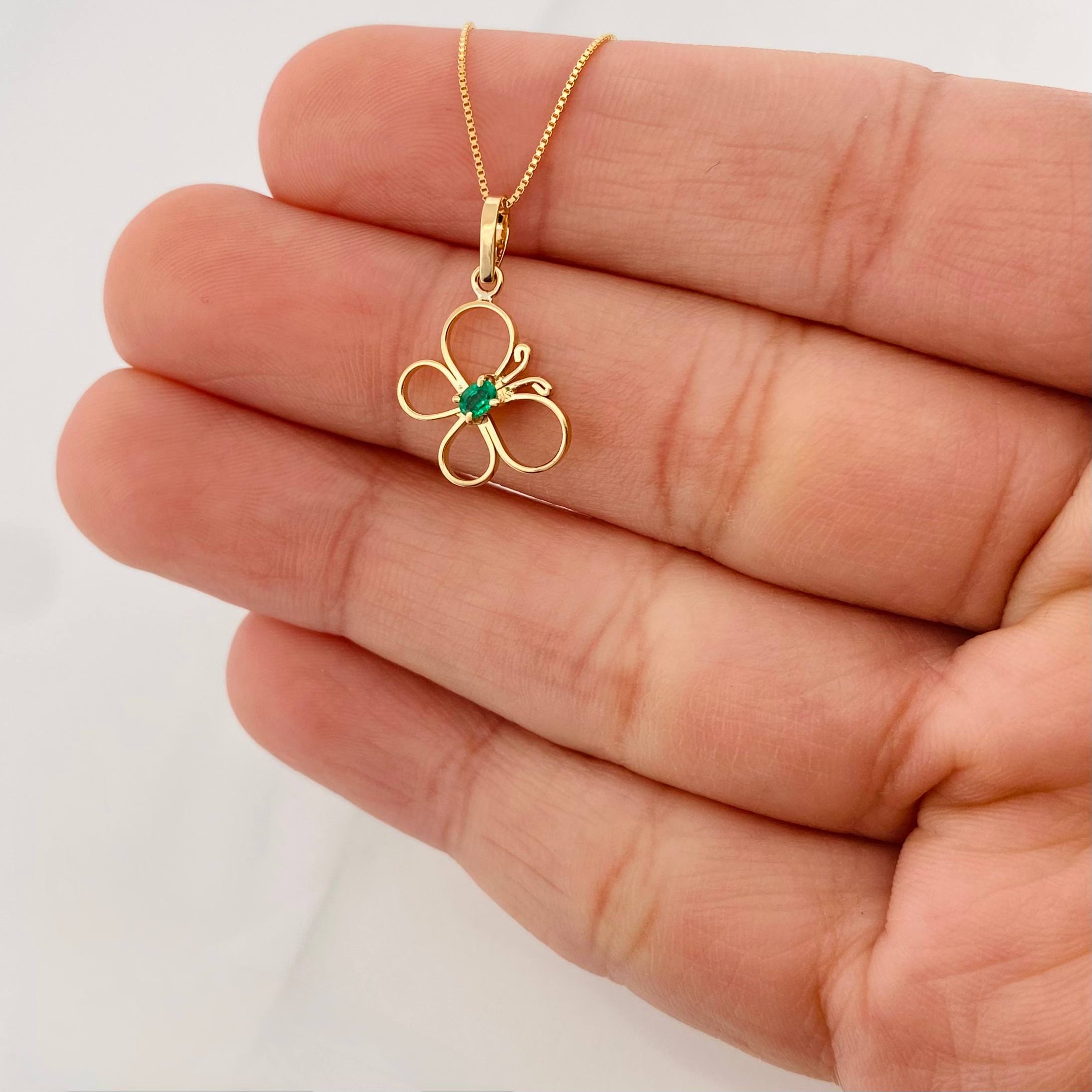 Set Cadena Veneciana + Dije Mariposa esmeralda 0.2 pts / 1.55g / 40cm Oro Amarillo 18K