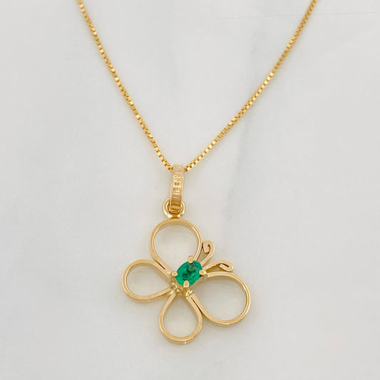 Set Cadena Veneciana + Dije Mariposa esmeralda 0.3 pts / 1.55g / 40cm Oro Amarillo 18K