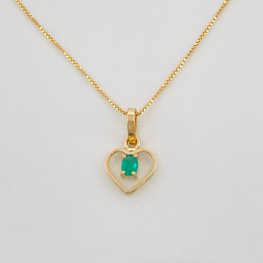 Set Cadena Veneciana + Dije Corazon esmeralda 0.5 pts / 1.25g / 4cm Oro Amarillo 18K