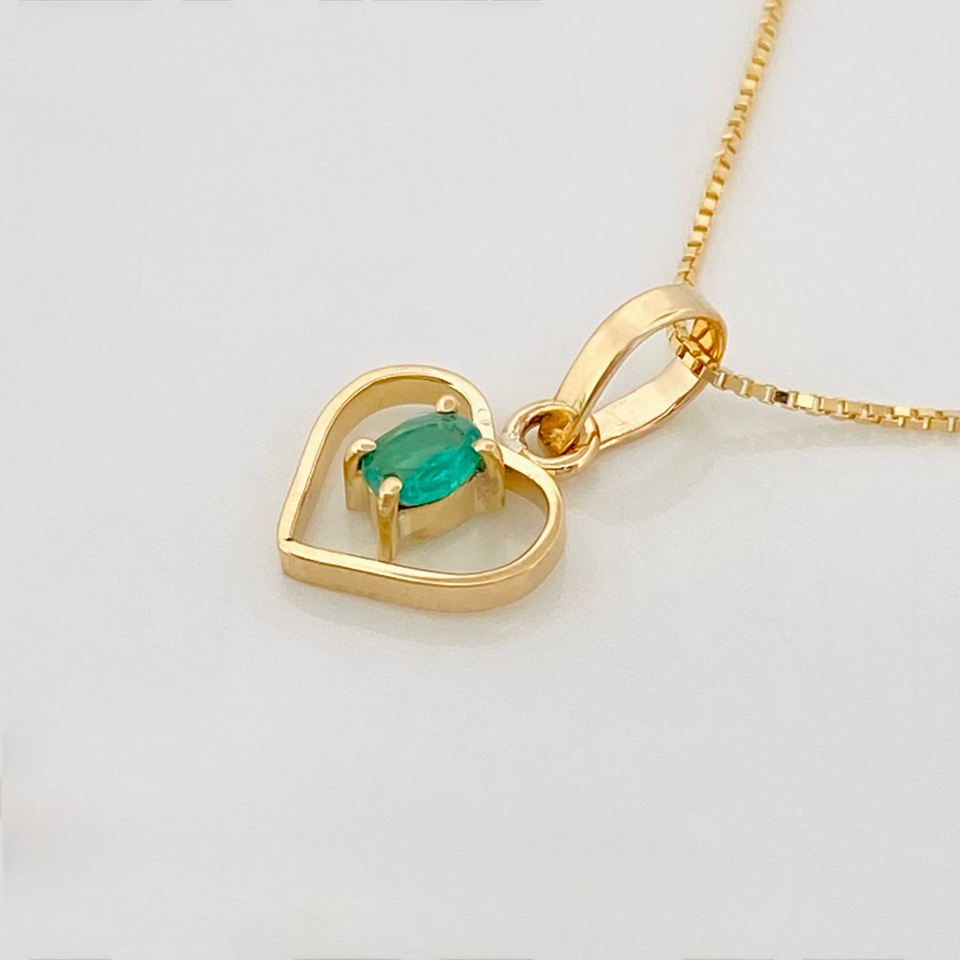 Set Cadena Veneciana + Dije Corazon esmeralda 0.2 pts / 1.15g / 40cm Oro Amarillo 18K