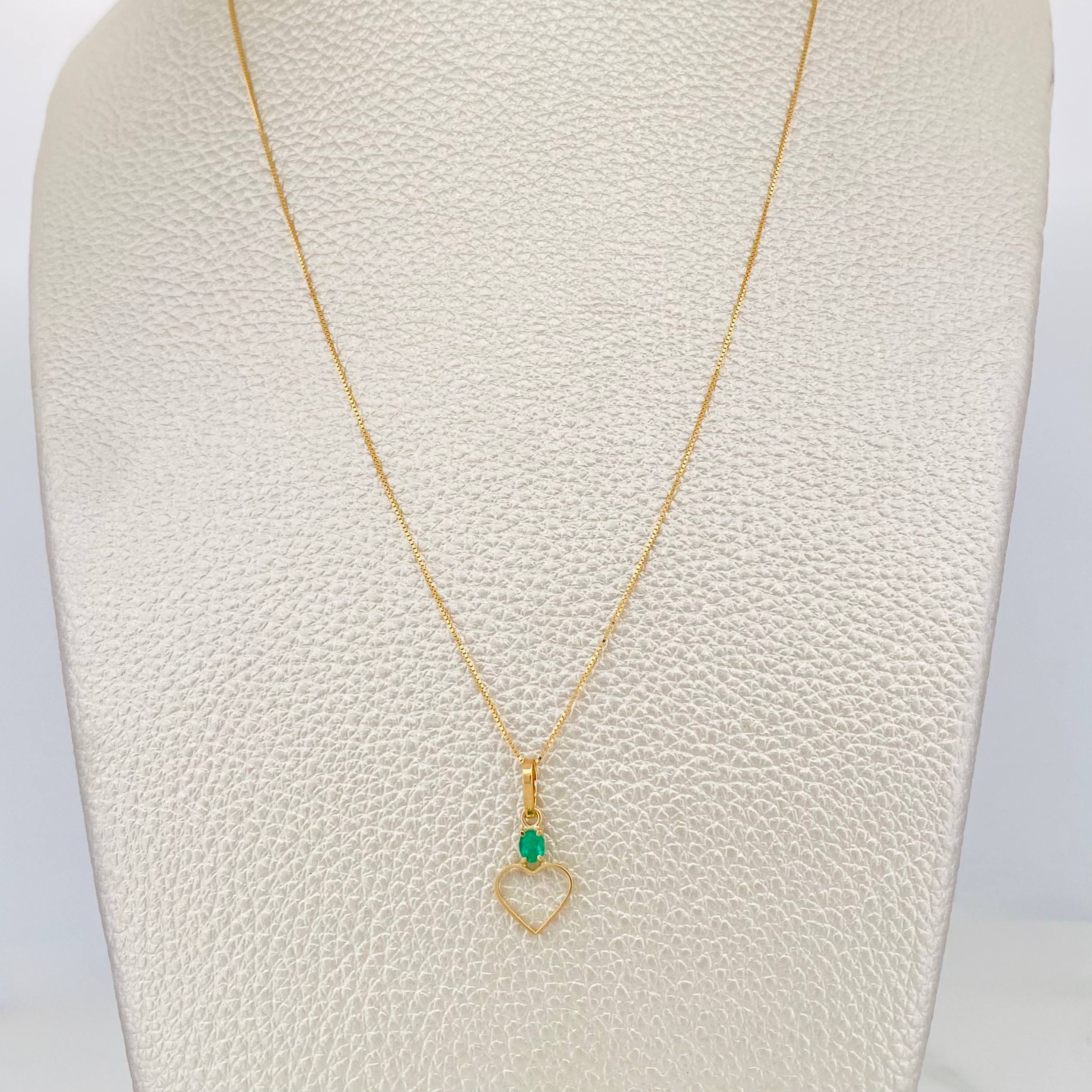 Set Cadena Veneciana + Dije Corazon esmeralda 0.7 pts / 1.2g / 40.05cm Oro Amarillo 18K