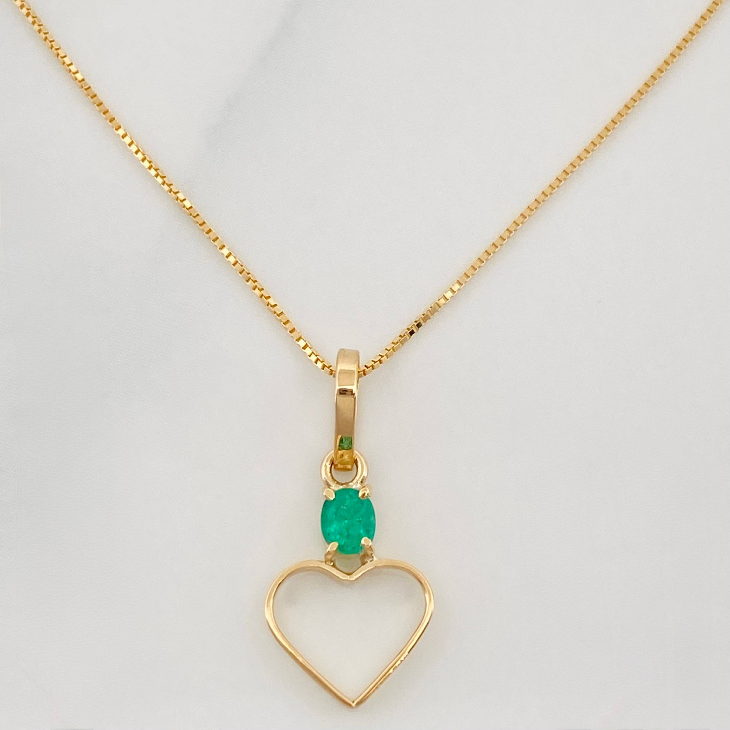 Set Cadena Veneciana + Dije Corazon esmeralda 0.10 pts / 1.3g / 41cm Oro Amarillo 18K