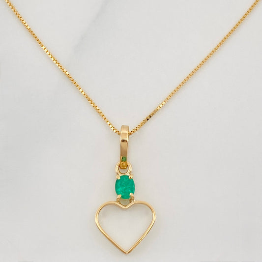 Set Cadena Veneciana + Dije Corazon esmeralda 0.7 pts / 1.2g / 40.05cm Oro Amarillo 18K