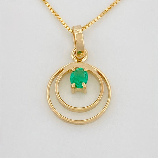 Set Cadena Veneciana + Dije Circular esmeralda 0.6 pts / 1.25g / 40cm Oro Amarillo 18K