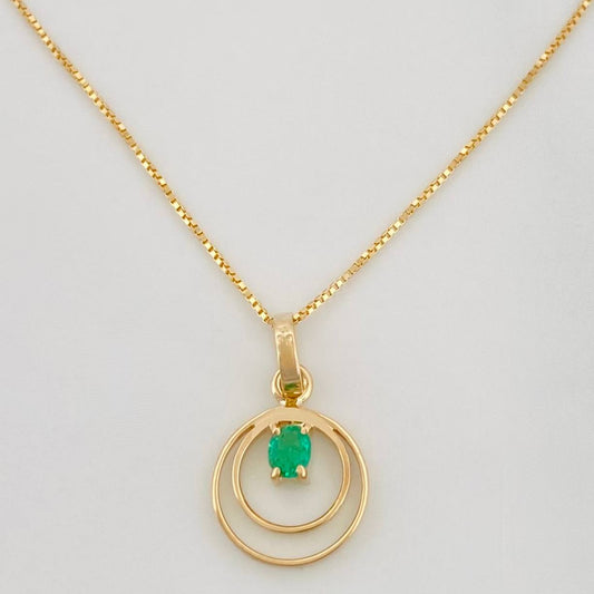 Set Cadena Veneciana + Dije Circular Esmeralda 0.07pts / 1.5g / 40cm Oro Amarillo 18K