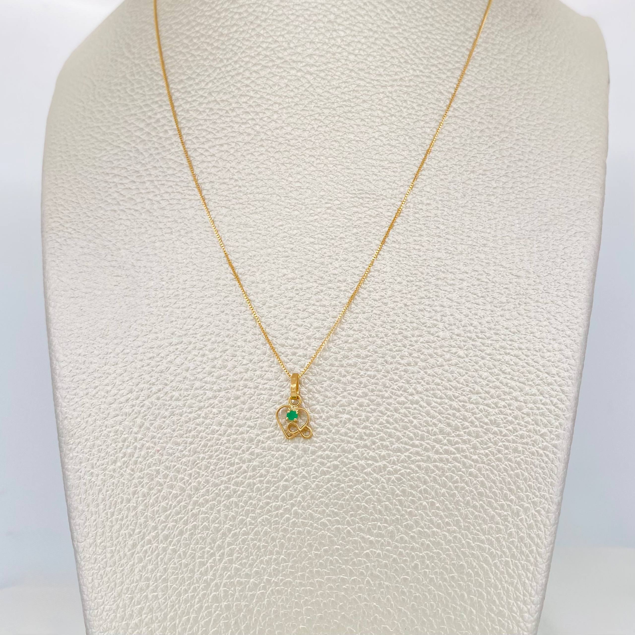 Set Cadena Veneciana + Dije Corazon esmeralda 0.2 pts / 1.3g / 40cm Oro Amarillo 18K