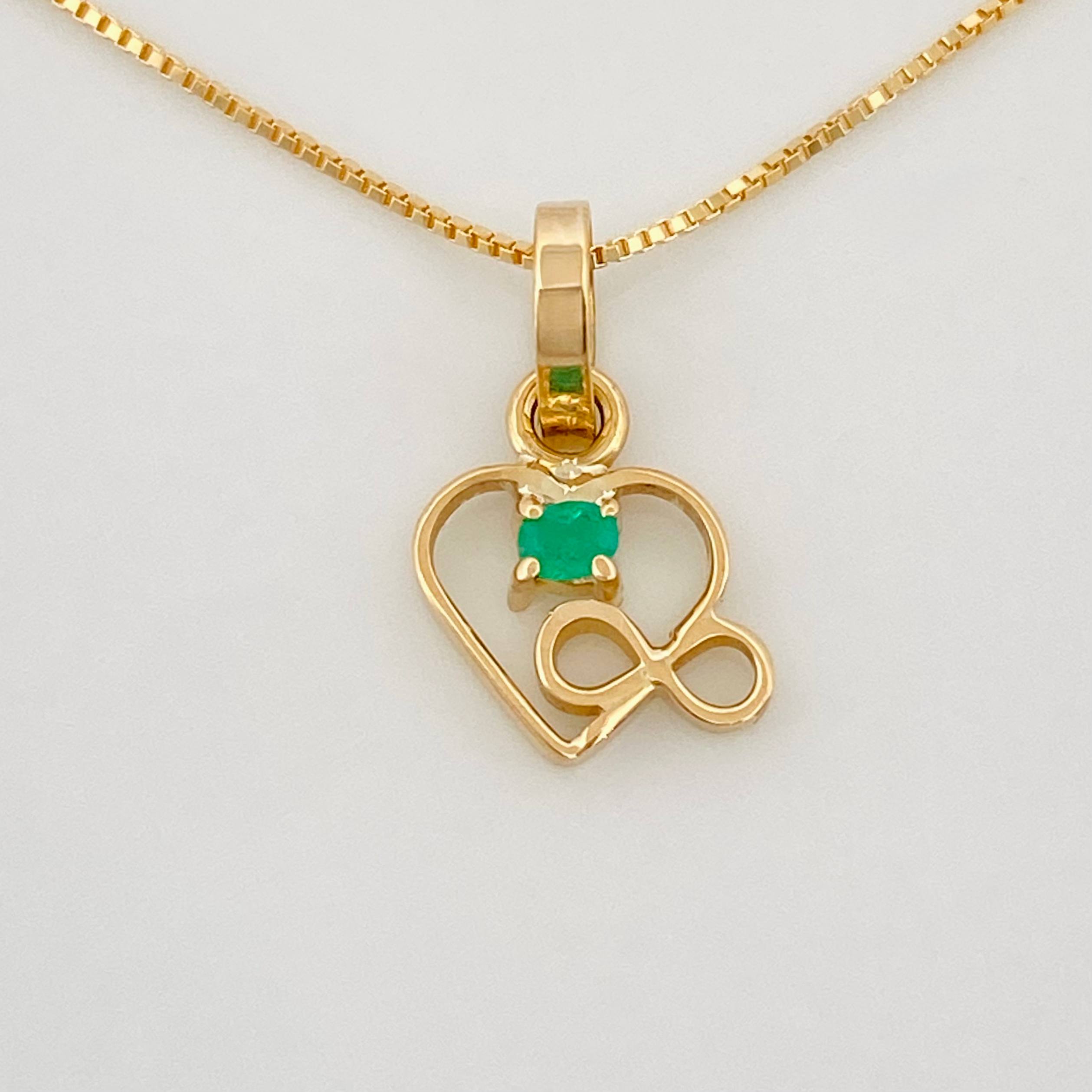 Set Cadena Veneciana + Dije Corazon esmeralda 0.2 pts / 1.3g / 40cm Oro Amarillo 18K