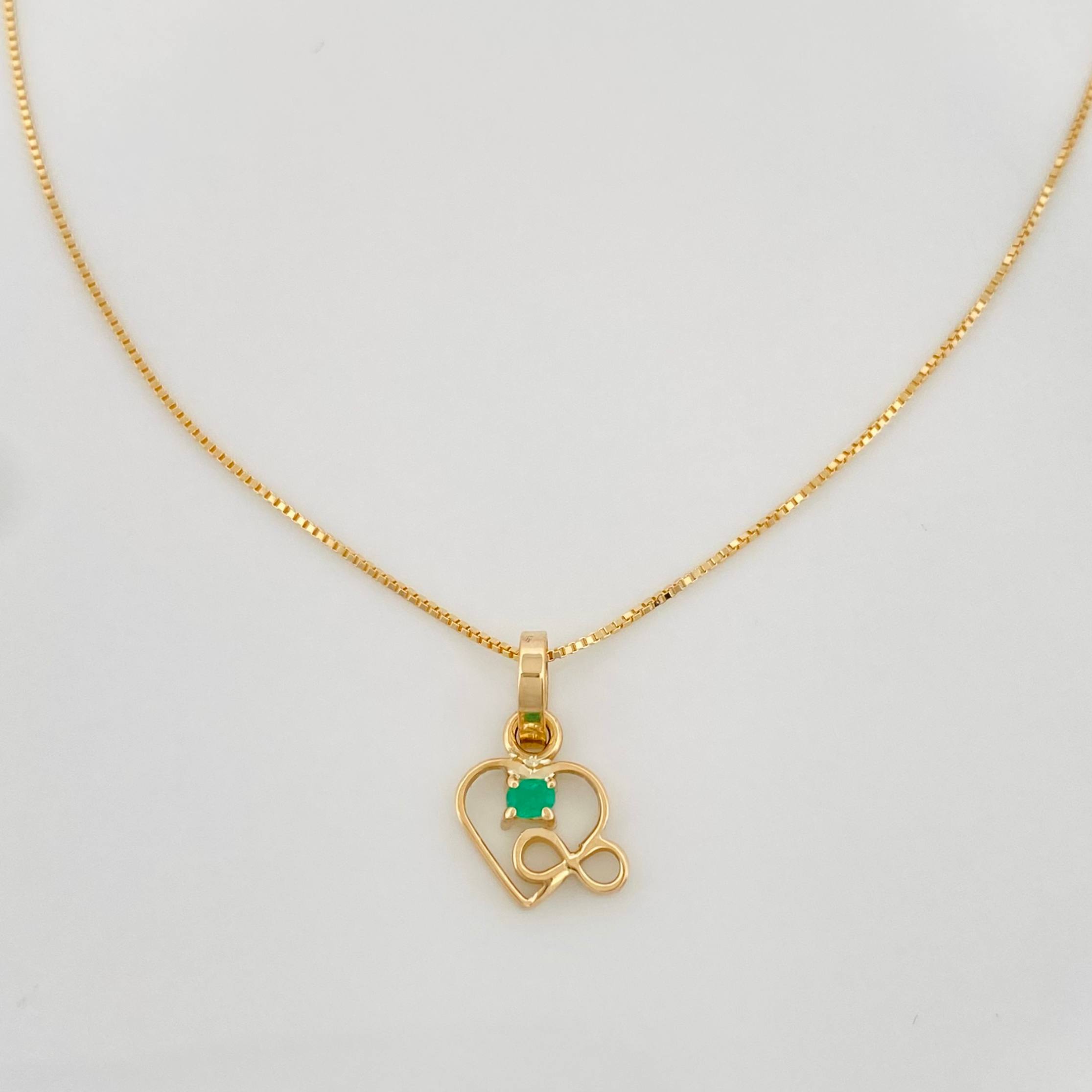 Set Cadena Veneciana + Dije Corazon esmeralda 0.2 pts / 1.3g / 40cm Oro Amarillo 18K