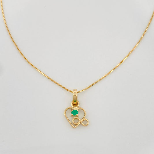 Set Cadena Veneciana + Dije Corazon esmeralda 0.2 pts / 1.15g / 40cm Oro Amarillo 18K