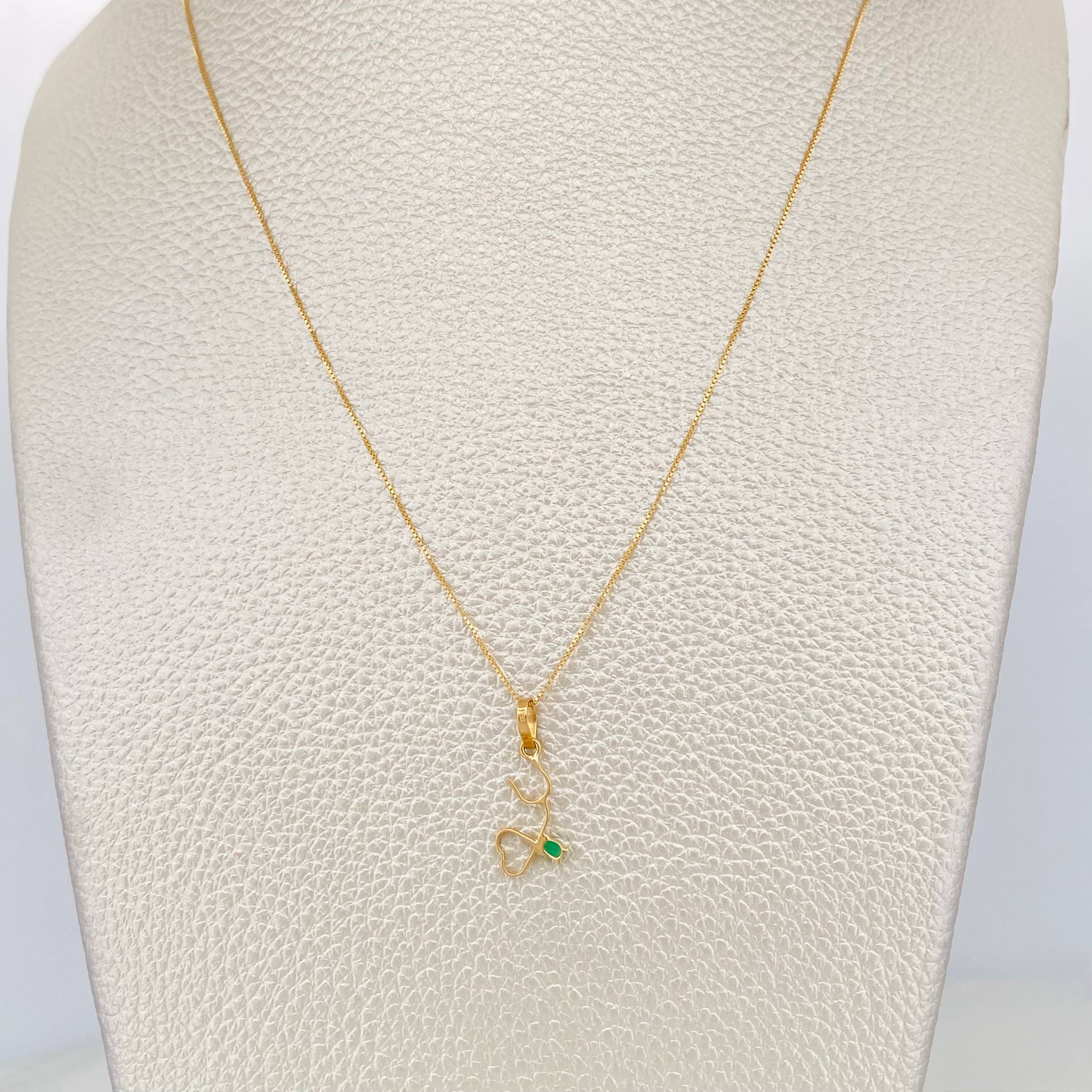 Set Cadena Veneciana + Dije Corazon esmeralda 0.2 pts / 1.2g / 40cm Oro Amarillo 18K