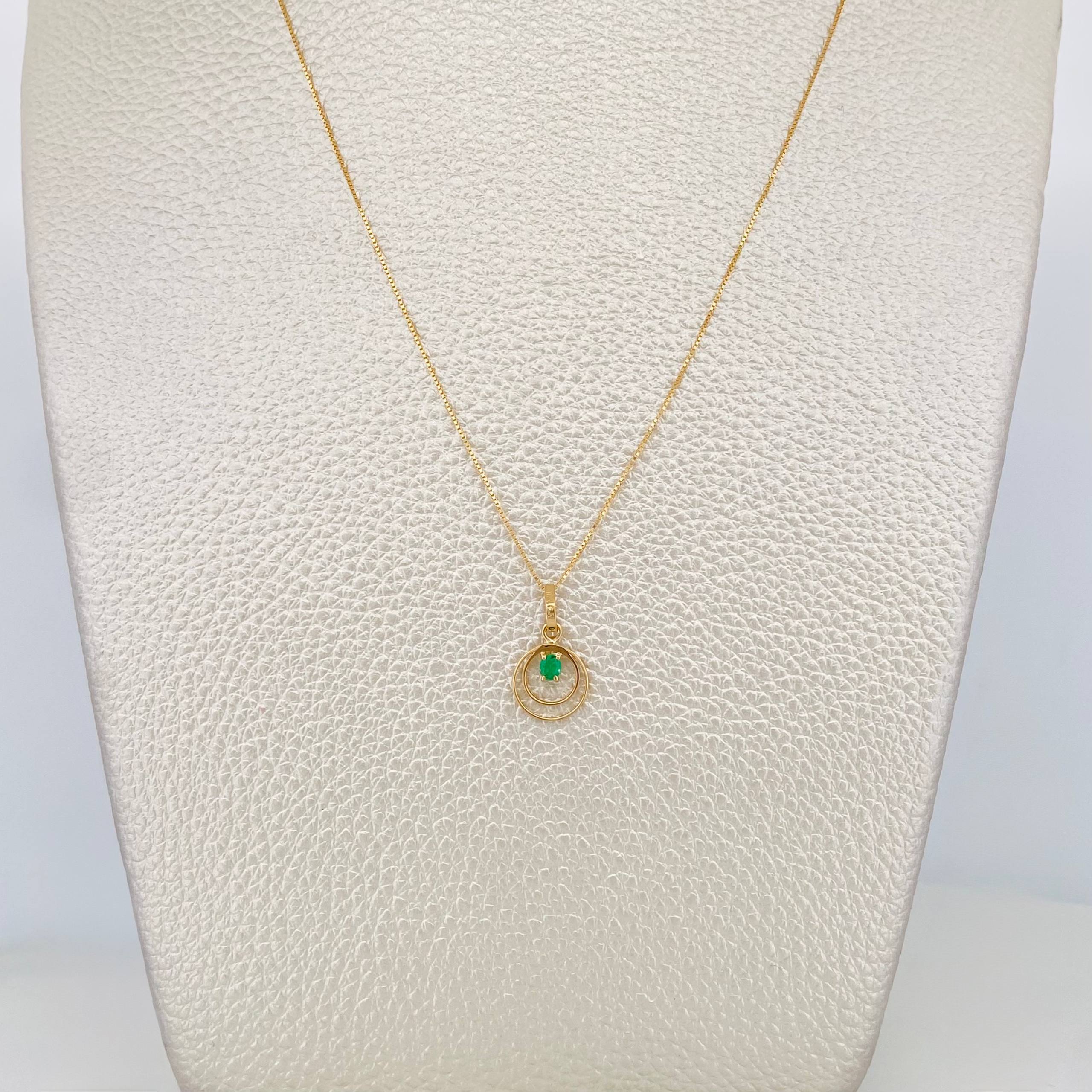 Set Cadena Veneciana + Dije Circular esmeralda 14 pts / 1.35g / 40cm Oro Amarillo 18K