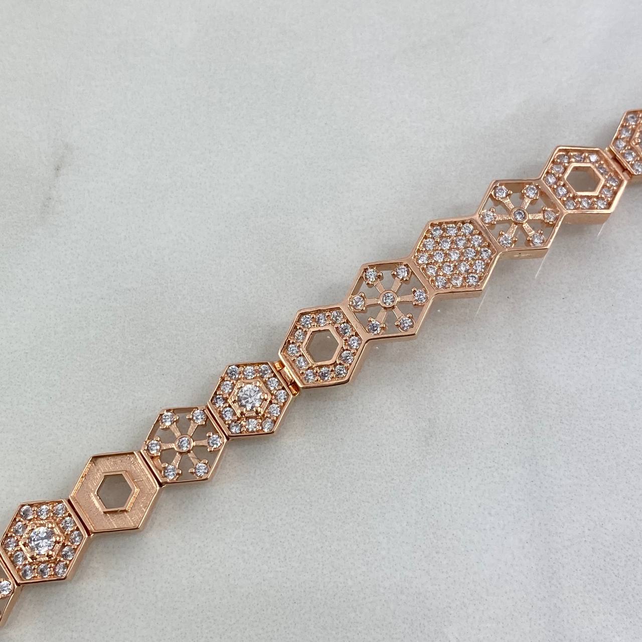 Pulso Copos de Nieve  13.75gr / 17cm / 9.2mm Circones Blancos Oro Rosa©