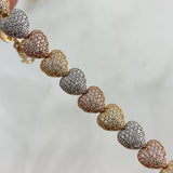 Pulso Reticulado Corazones 20gr / 19cm / 8mm Circones Blancos Tres Oros 18K ©