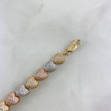 Pulso Reticulado Corazones 20gr / 19cm / 8mm Circones Blancos Tres Oros 18K ©