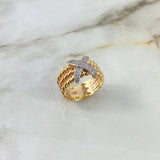 Anillo Tres Lineas Curvas X 8.9gr / T7 3/4 / Circones Blancos Tres Oros ©