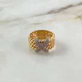 Anillo Tres Lineas Curvas X 8.9gr / T7 3/4 / Circones Blancos Tres Oros ©