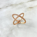 Anillo X 3.65gr / T7 1/4 / Circones Blancos Oro Rosa ©