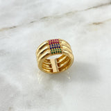 Anillo Tres Lineas 10.7gr / T6 3/4 / Circones Fucsias Azules Verdes Oro Amarillo ©