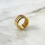 Anillo Tres Lineas 10.7gr / T6 3/4 / Circones Fucsias Azules Verdes Oro Amarillo ©
