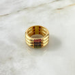 Anillo Tres Lineas 10.7gr / T6 3/4 / Circones Fucsias Azules Verdes Oro Amarillo ©