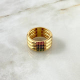 Anillo Tres Lineas 10.7gr / T6 3/4 / Circones Fucsias Azules Verdes Oro Amarillo ©