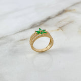 Anillo Tres Lineas Flor 4.1gr / T7 / Circones Blancos Verdes Oro Amarillo ©