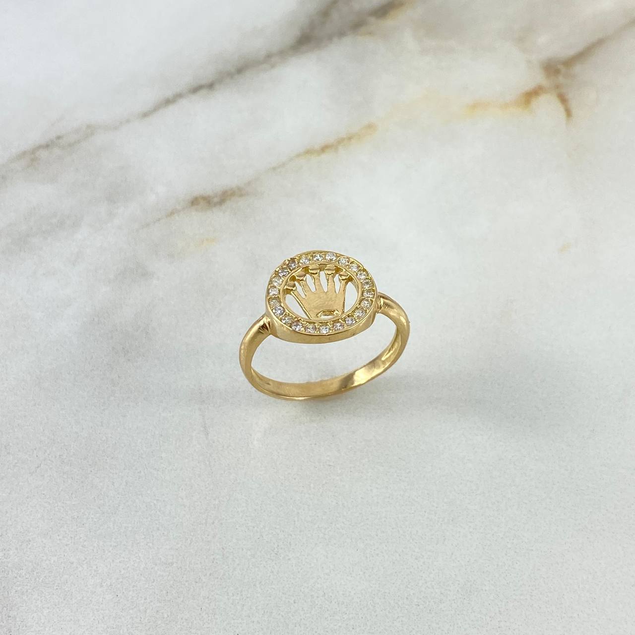 Anillo Sello Corona RX 2.7gr / T6 1/4 / Circones Blancos Oro Amarillo ©