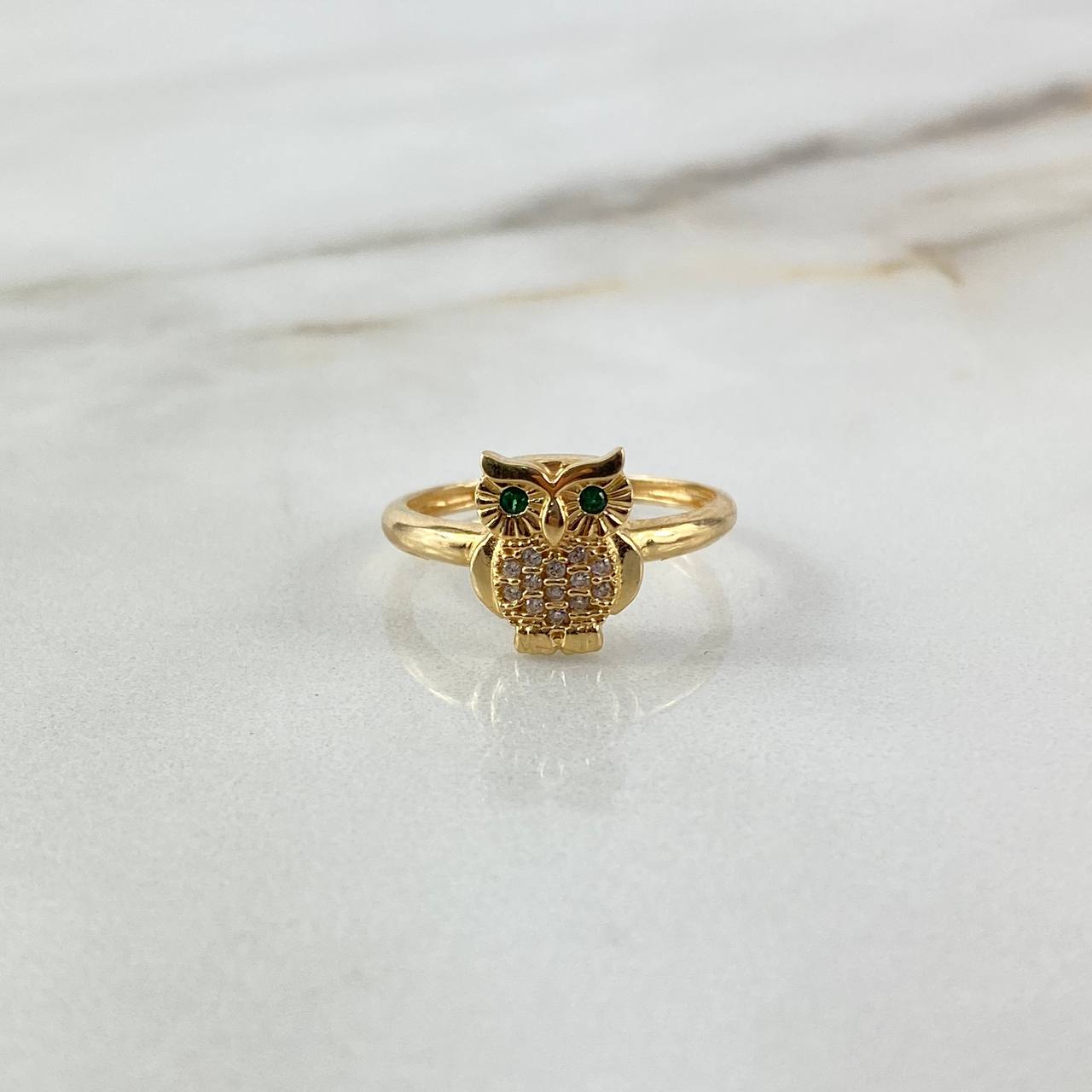 Anillo Buho 2.75gr / T6 1/2 / Circones Verdes Blancos Oro Amarillo ©