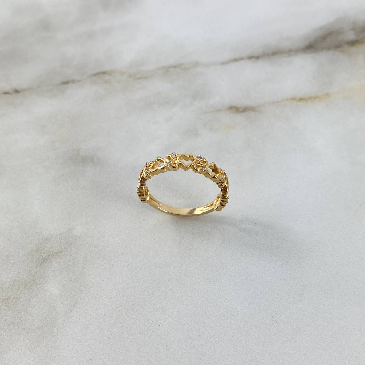 Anillo Corazones S 2.4gr / T6 1/2 / Circones Blancos Oro Amarillo ©